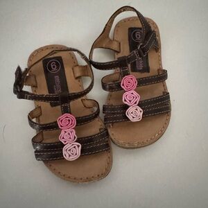 OshKosh B'gosh Brown and Pink Sandals with Floral Accents